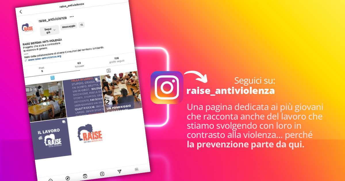 Immagine anteprima notizia pagina instagram di Raise sistema antiviolenza